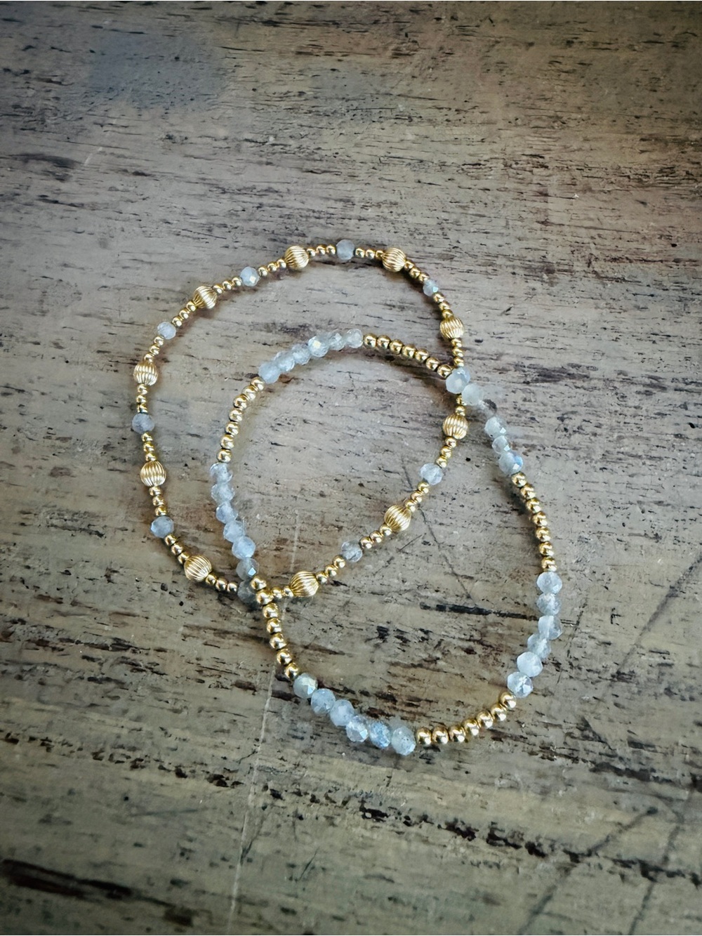 Gold and moonstone Beaded Stretch Bracelet Set